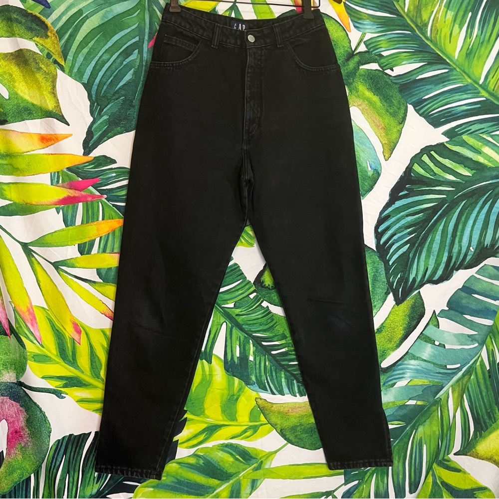 Vintage 90s Gap Black High Waist Zip Hem Leg Black Denim School College Jeans